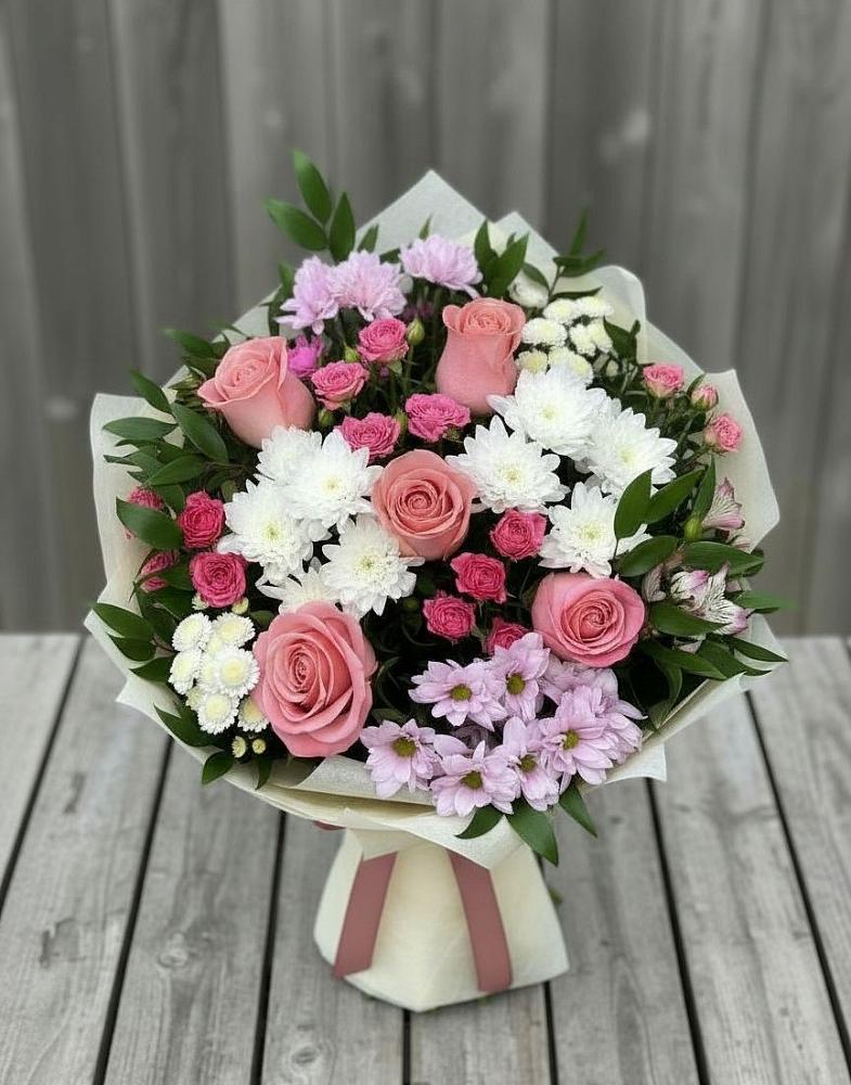 Букет цветов из: Альстромерии, Гвоздики, Розы и Хризантемы в Заветы Ильича