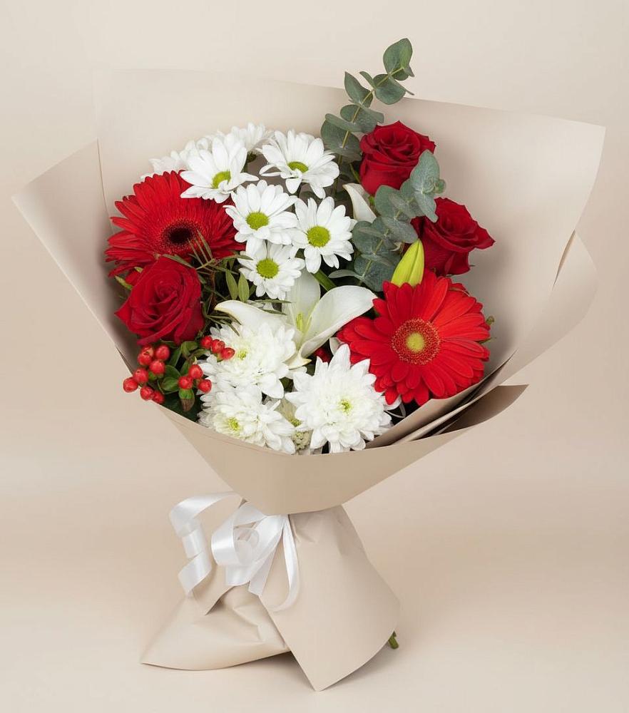 Букет цветов из: Розы, Хризантемы, Герберы и Лилии в Заветы Ильича