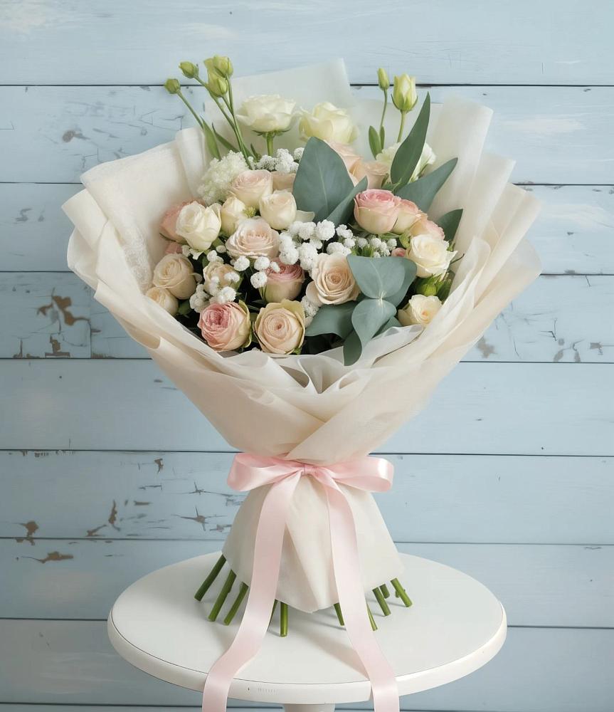 Букет цветов из: Розы и Лизиантусы в Заветы Ильича