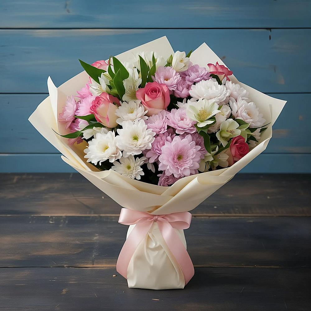 Букет цветов из: Хризантемы, Альстромерии и Розы в Заветы Ильича